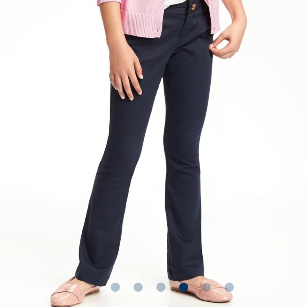 8 NWT Boot Cut Slim Fit Flat Front Chinos Uniform Pants, Cotton, Classic Navy